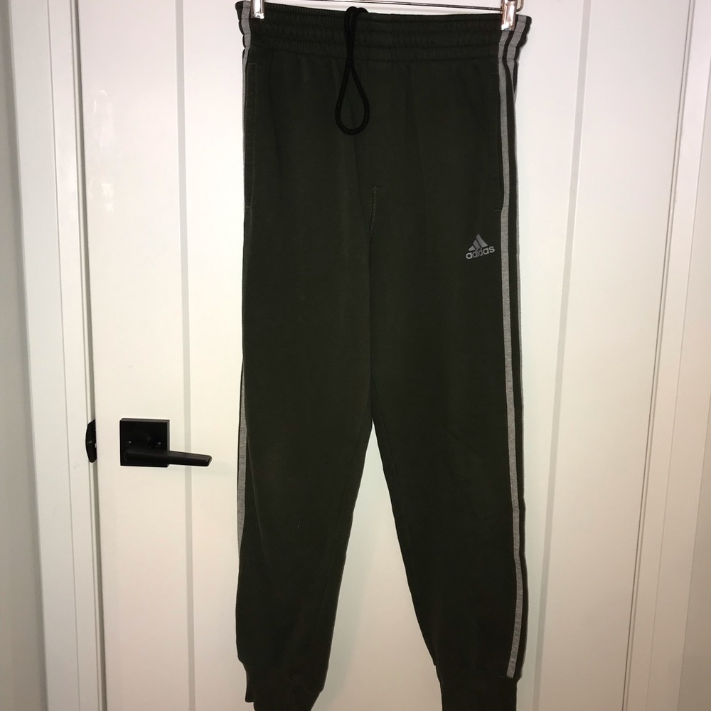Classic Adidas Three Stripes Cuffed Joggers In Olive